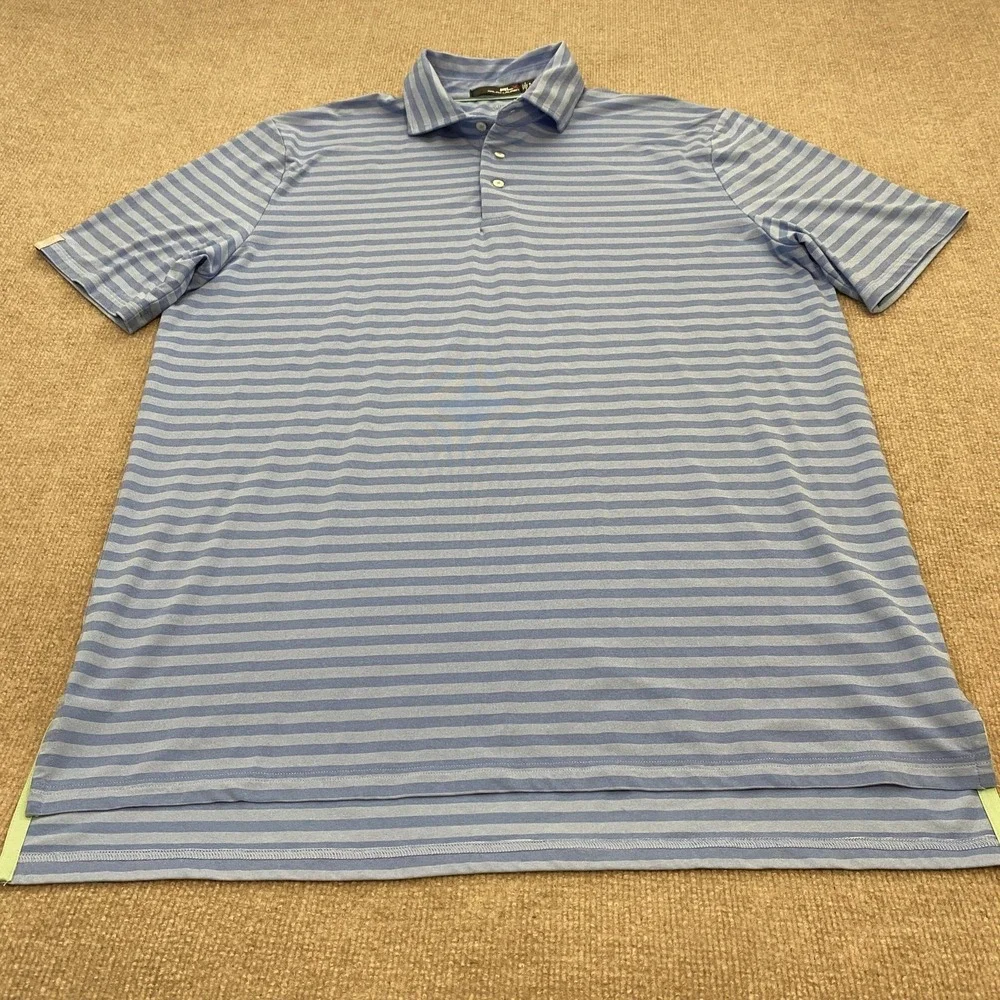 RLX Ralph Lauren Polo‎ Shirt Mens XL Blue Stripe Golf Performance Stretch
